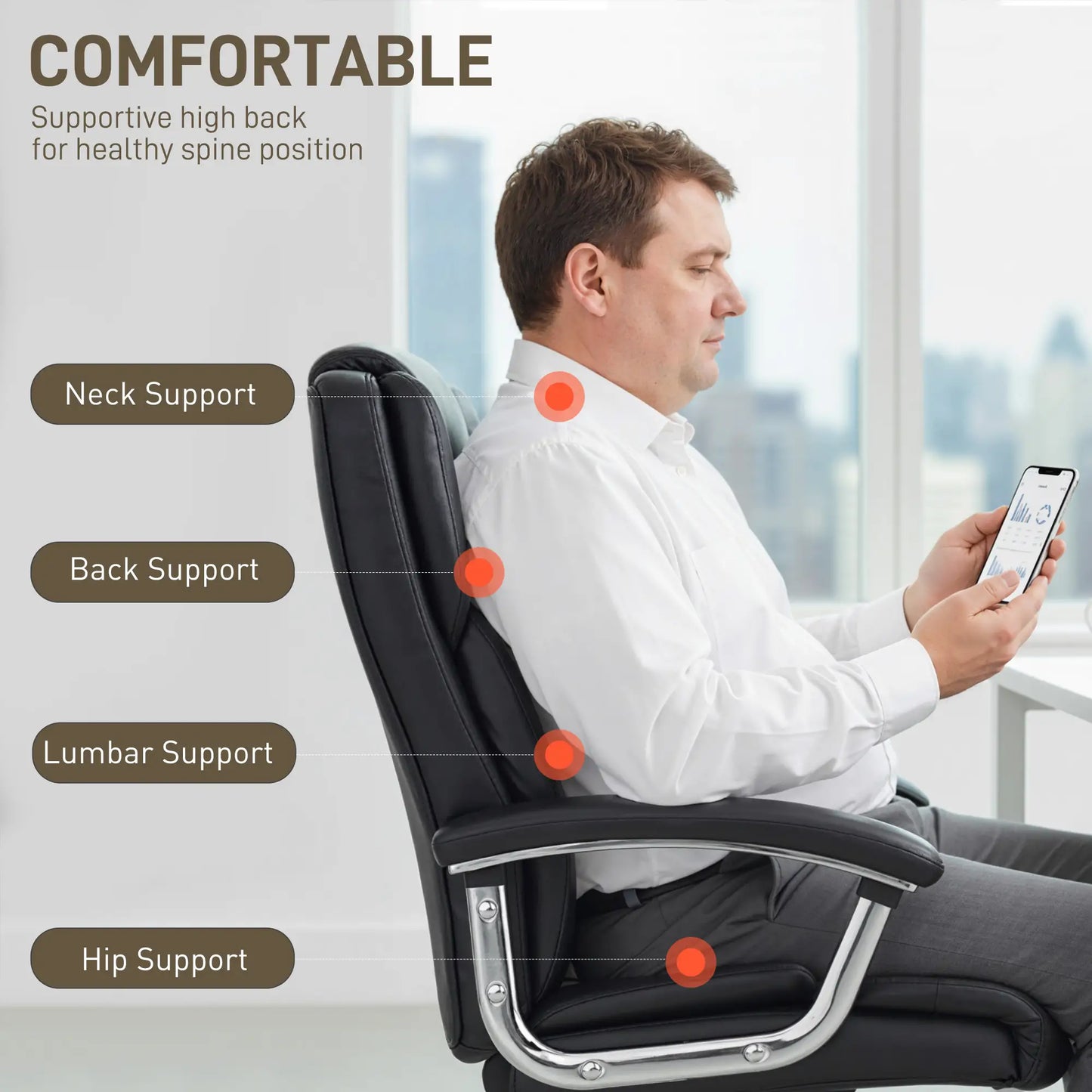 Big and Tall Office Chair 400 lbs, PU Leather, High Back, Black Executive & Manager Chairs at Gallery Canada