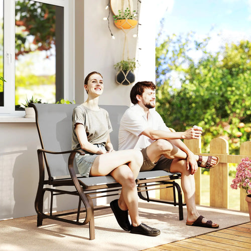 Garden Double Gliding Chair, Outdoor Patio Glider, Steel Frame, Light Grey