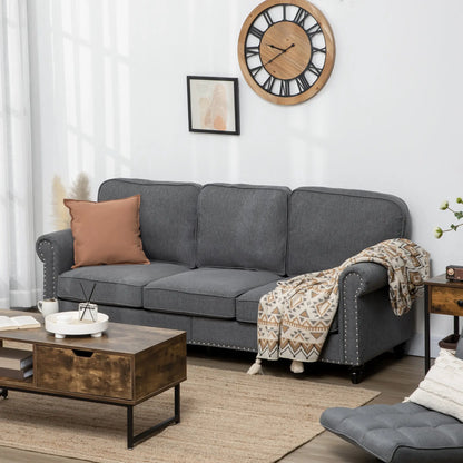 3-Seater Sofa, 81" Upholstered Linen Fabric, Rubberwood Legs, Grey 3-Seater Sofas at Gallery Canada