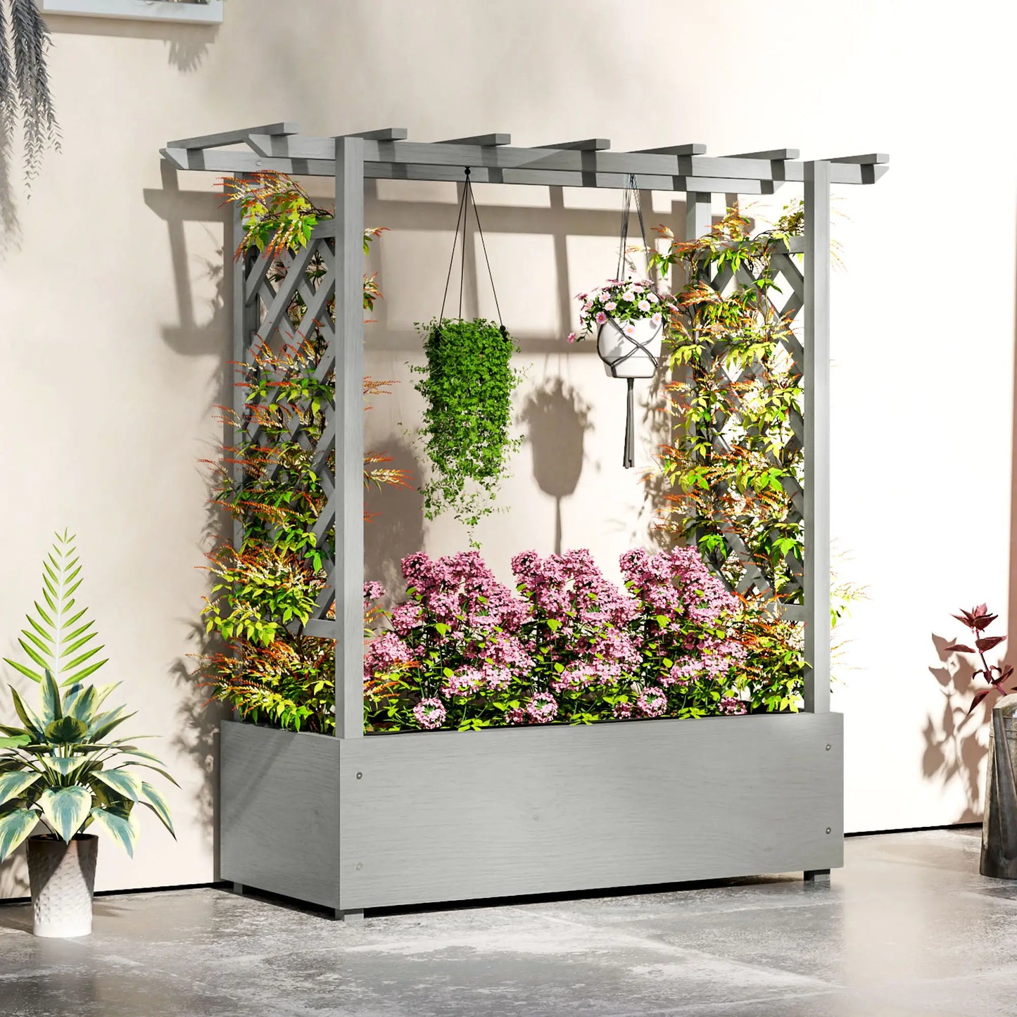 Wooden Raised Garden Bed with Trellis, Outdoor Planter Box, Drainage Holes Raised Garden Beds at Gallery Canada