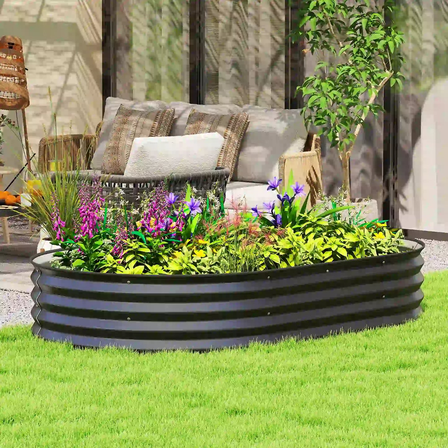 5' x 3' x 1' Large Outdoor Planter Box, Galvanized Raised Garden Bed, Black