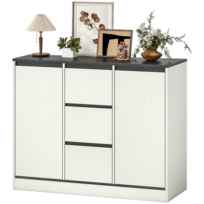 Buffet Cabinet, Soft Close Hinges, 3 Drawers, 2 Shelves, White Wood Grain