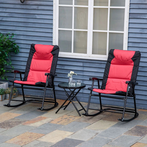 3pc Patio Rocking Chair Set, Foldable, Outdoor, Red