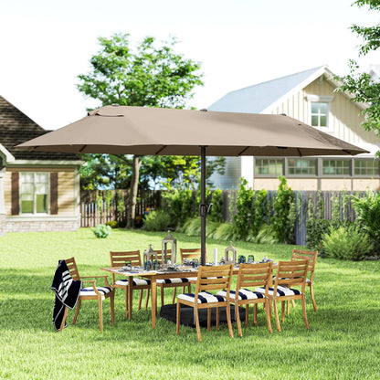 15' Outdoor Patio Umbrella, Twin Canopy, Lift Crank, Brown Sun Umbrellas at Gallery Canada