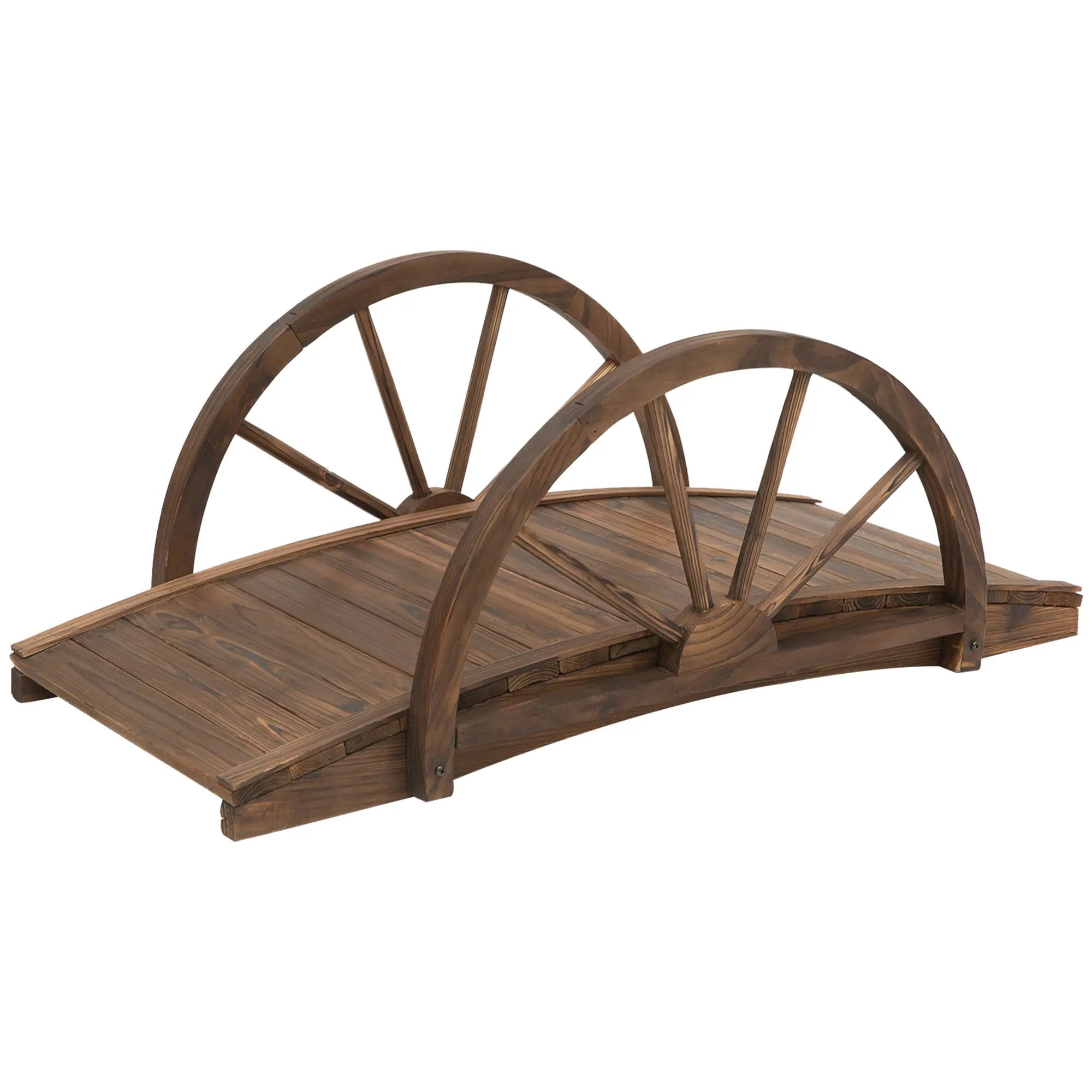 3.3ft Wooden Garden Bridge, Arc Stained Finish, Half Wheeled Railings Garden Bridges at Gallery Canada
