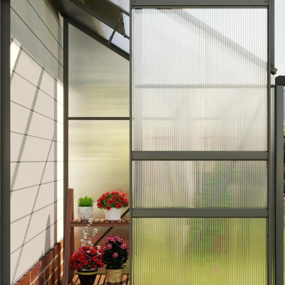 Aluminum Lean-To Greenhouse, Polycarbonate Walk-In, 6' x 4', Dark Grey Walk In Greenhouses at Gallery Canada