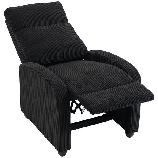 Corduroy Push Back Recliner Chair, Padded Seat, Black Single Sofas Black at Gallery Canada