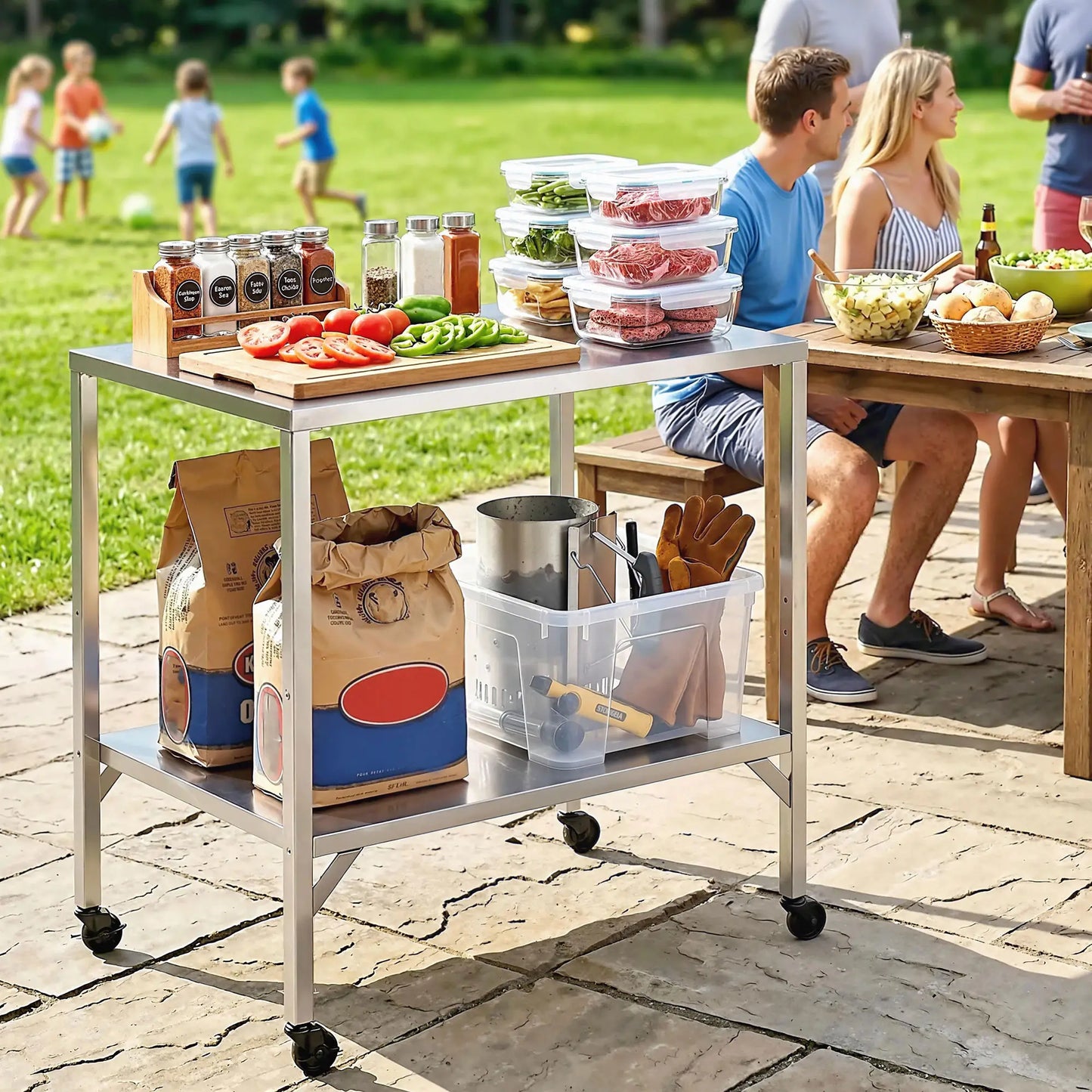 Outdoor Grill Cart, Stainless Steel Tabletop, Pizza Oven Stand, Lockable Wheels Outdoor Grill Carts at Gallery Canada
