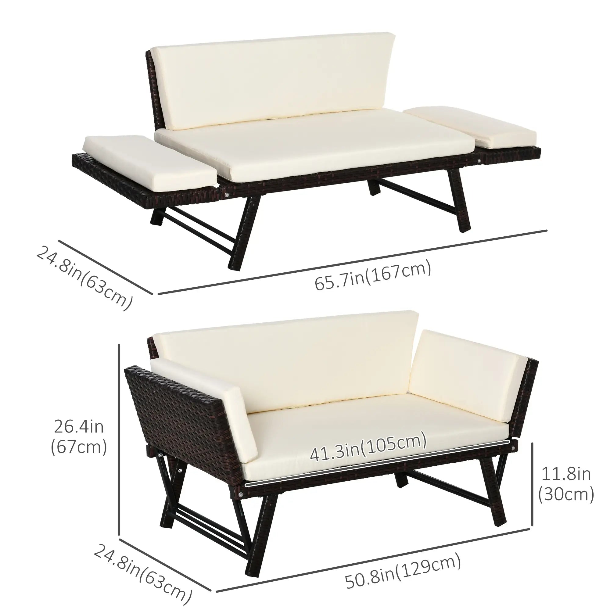 Convertible Rattan Sofa Bed, Chaise Lounge, Wicker Loveseat, Brown Patio Furniture Sets at Gallery Canada