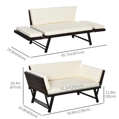 Convertible Rattan Sofa Bed, Chaise Lounge, Wicker Loveseat, Brown Patio Furniture Sets at Gallery Canada