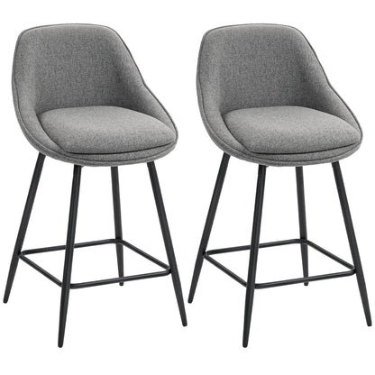 26" Counter Height Barstools Set of 2, Upholstered Swivel Bar Stools with Backrests and Armrests, Dark Grey Bar Stools Dark Grey at Gallery Canada