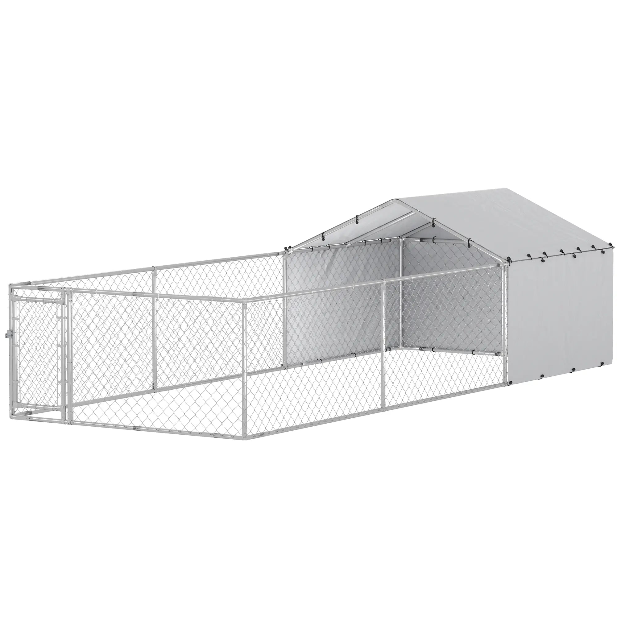 Galvanized Steel Dog Kennel, Outdoor, Waterproof UV-Resistant Cover, 19.7' x 7.5' x 4.9' Houses, Kennels & Pens Silver at Gallery Canada