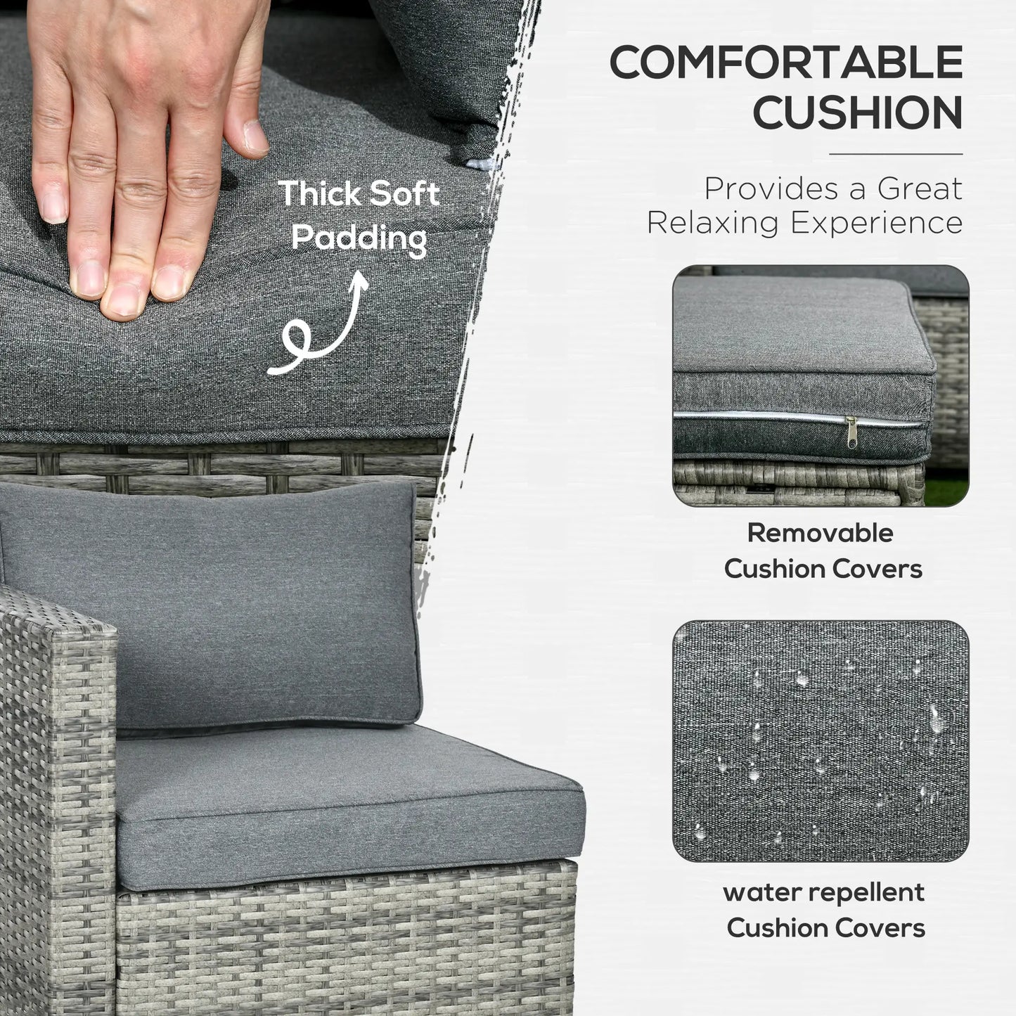 6-Piece Outdoor PE Rattan Sofa Set, Thick Cushions, Glass Top Table, Mixed, Grey Patio Furniture Sets at Gallery Canada