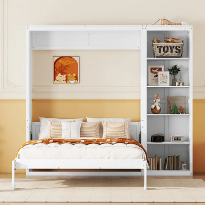 Murphy Bed with Storage Shelves, Space-Saving Wall Bed, 87.5" L x 16" W x 84" H, White Bed Frames at Gallery Canada