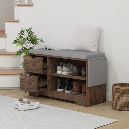 Upholstered Shoe Storage Bench, Seat w/ Drawer, Rustic Brown Shoe Storage Cabinets & Racks at Gallery Canada