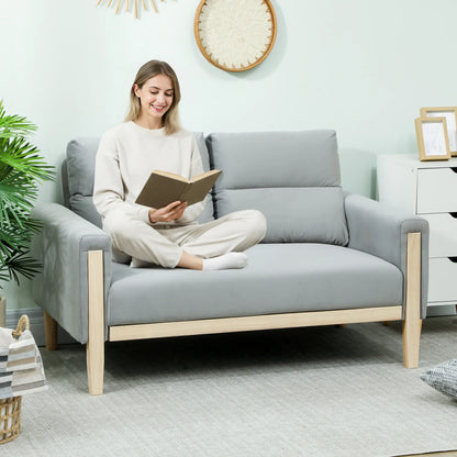 53" Loveseat Sofa, 2 Seater with Wood Legs, Velvet, Grey 2-Seater Sofas at Gallery Canada