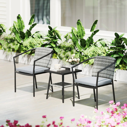 3 Piece Wicker Patio Set, 2-Tier Glass Table, Dark Grey Bistro Sets at Gallery Canada
