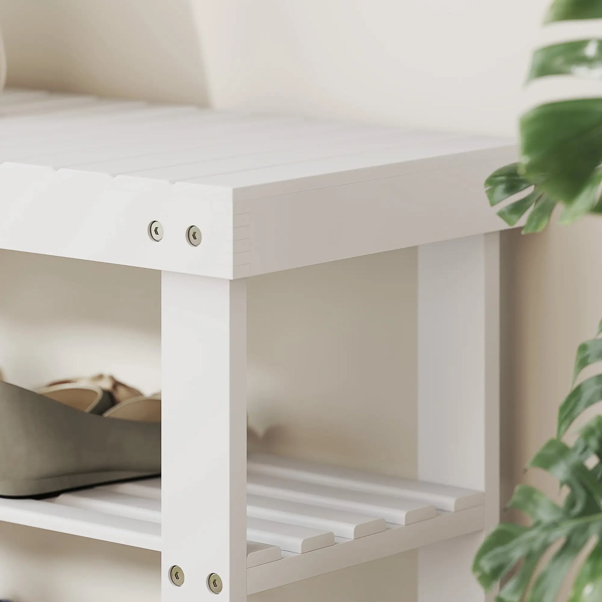 Bamboo Shoe Storage Bench, 3-Tier, 2 Shelves, Holds 6 Pairs, White Shoe Storage Cabinets & Racks at Gallery Canada