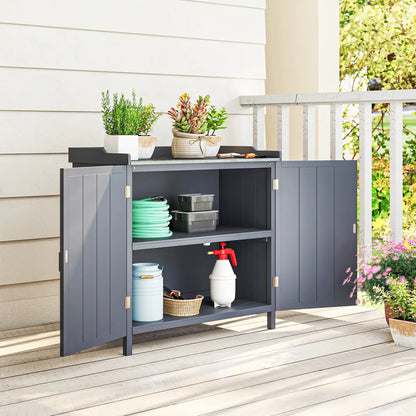 Outdoor Garden Storage Cabinet, Potting Bench with Galvanized Top, Grey Sheds at Gallery Canada