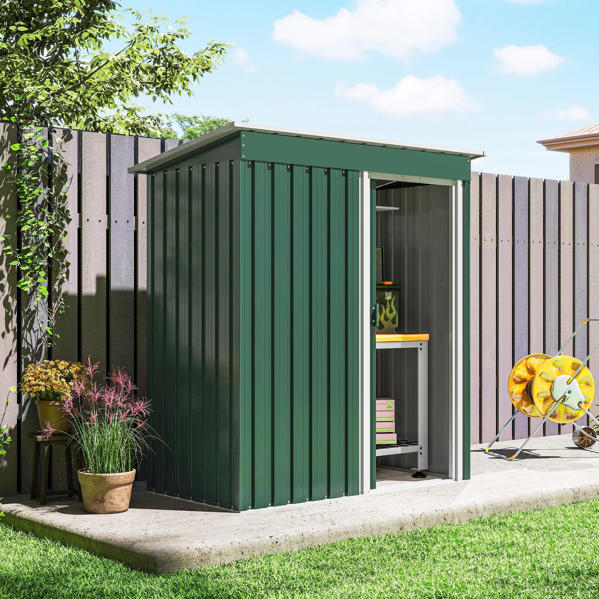 5 x 3 FT Outdoor Storage Shed, Steel Frame, Sliding Door, Green Sheds at Gallery Canada