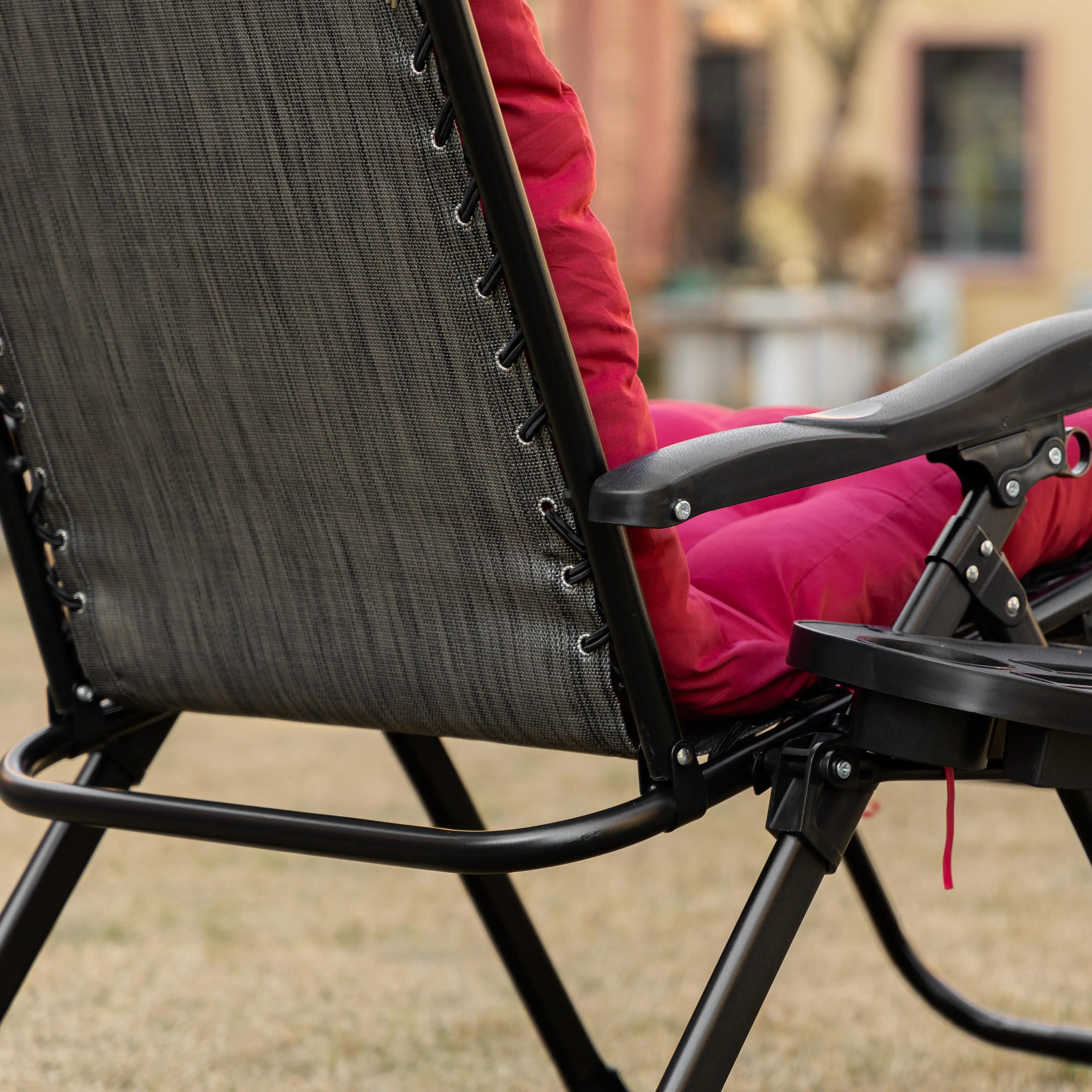 Padded Zero Gravity Chair, Folding Recliner, Patio Lounger with Cup Holder, Red Lounger Chairs at Gallery Canada