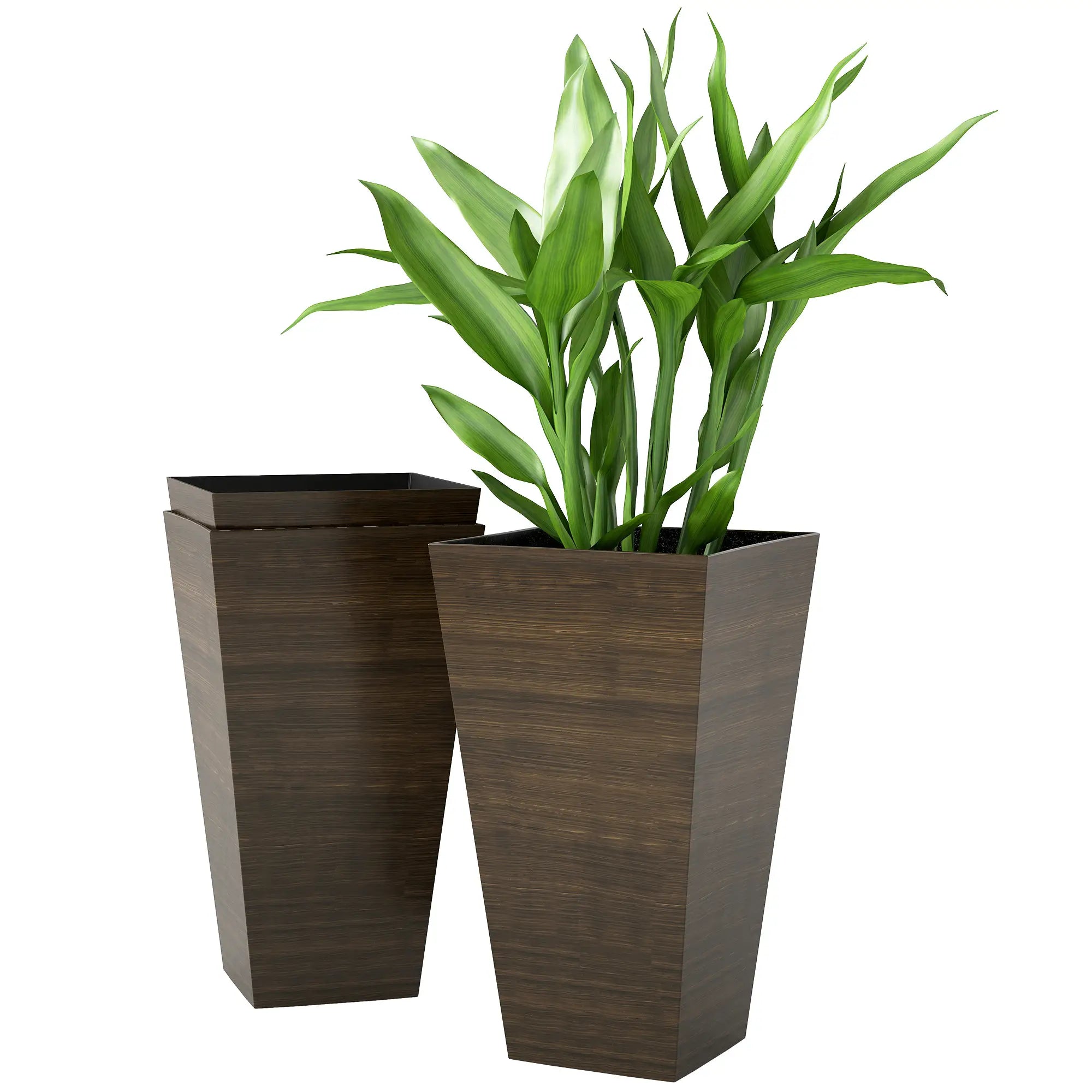 Tall Planter Set Of 3, 28 Inch Taper Planter With Drainage Holes, Brown Planter Set at Gallery Canada