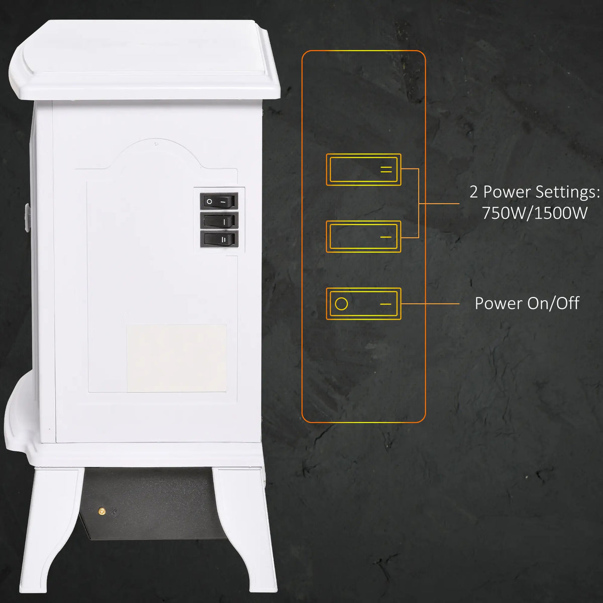 Electric Fireplace Heater, Freestanding, Realistic Flame, 750W/1500W, White Electric Fireplaces at Gallery Canada