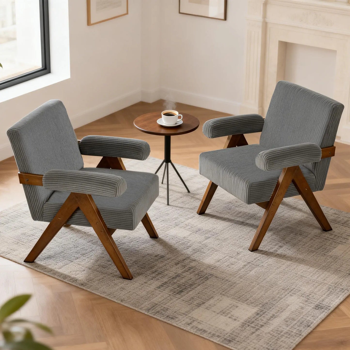 Corduroy Accent Chair, Wide Seat, Soft Padded Armrests, Dark Grey Accent Chairs at Gallery Canada