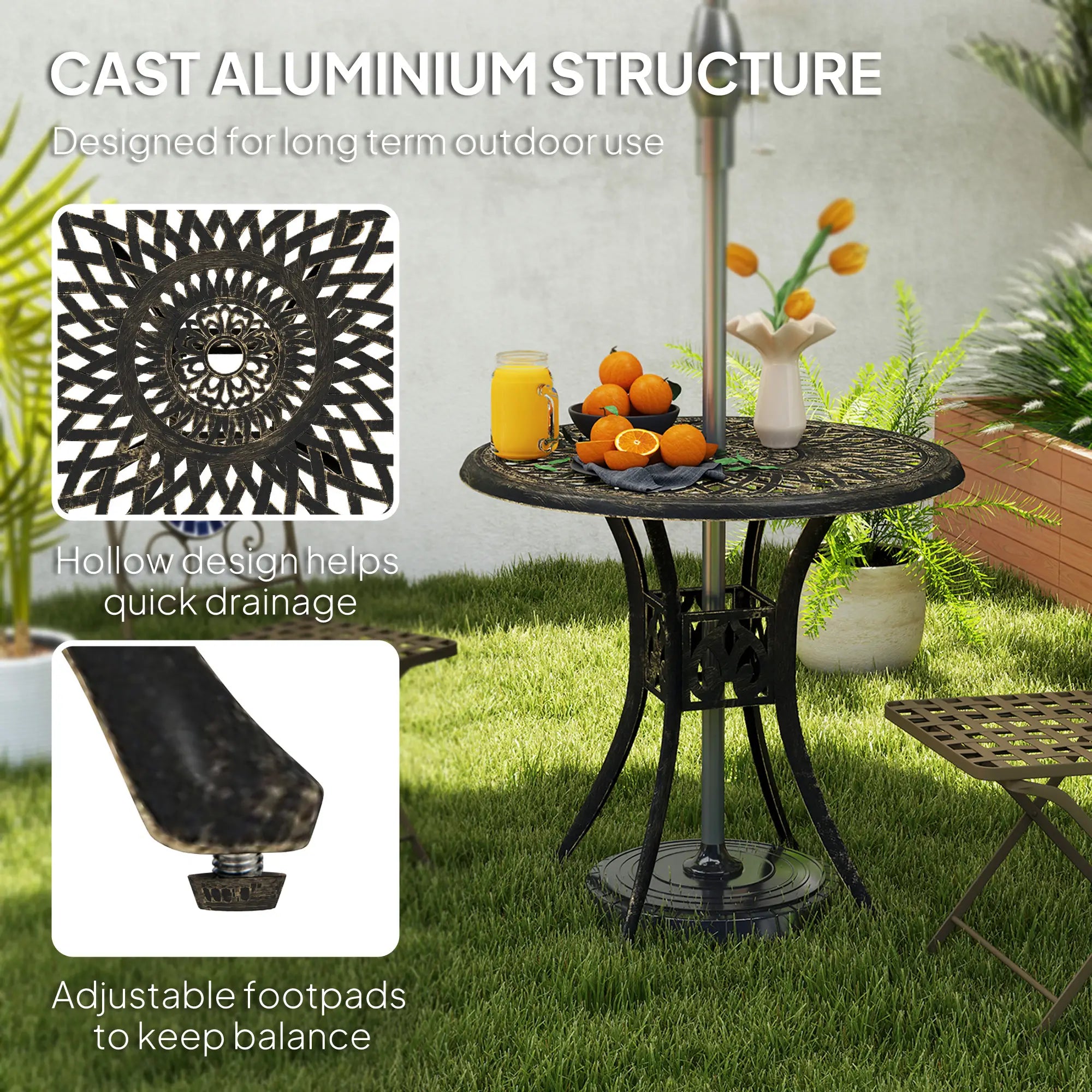 30-Inch Round Patio Dining Table, Cast Aluminum Outdoor Bistro Table, Brown Patio Dining Tables at Gallery Canada