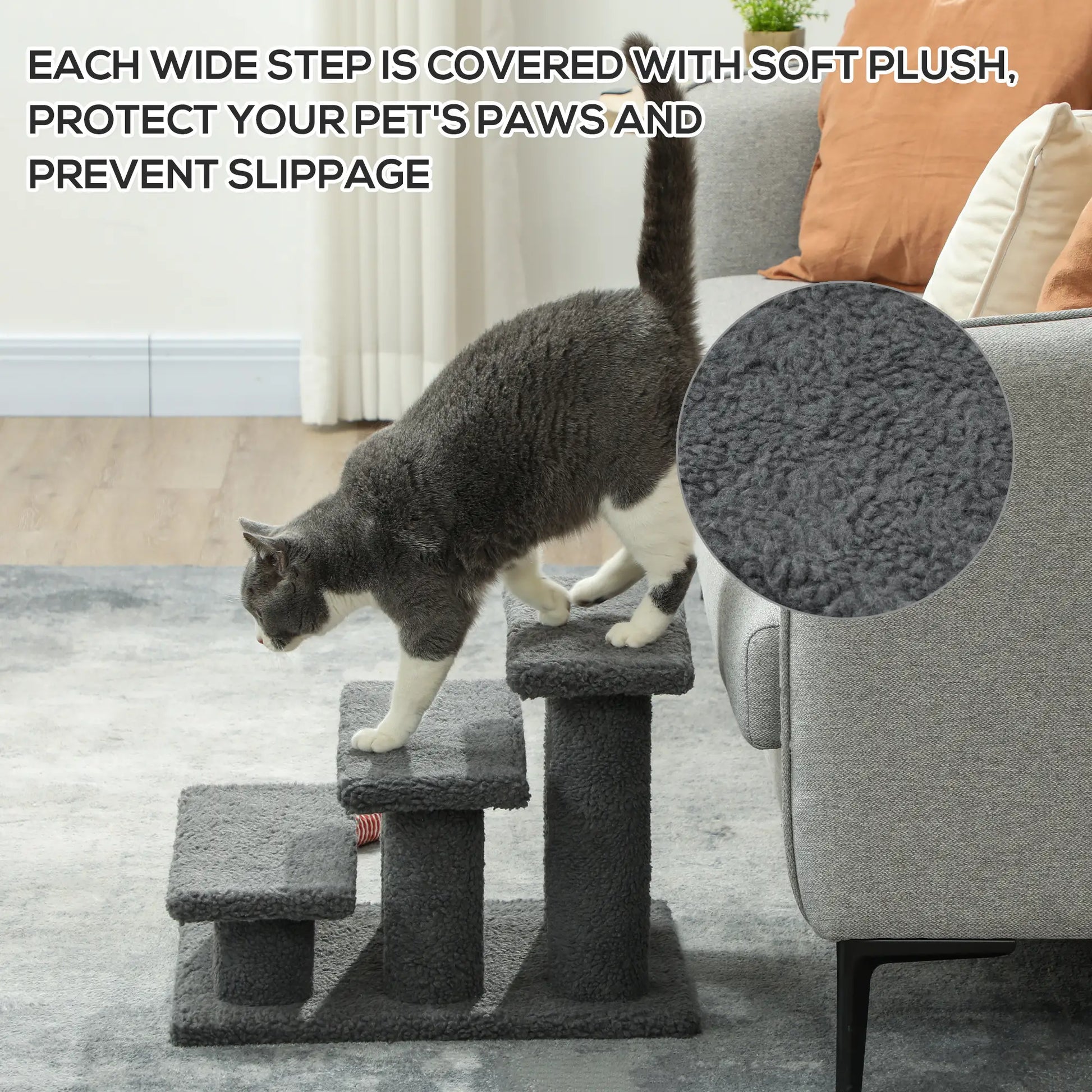 3 Tier Pet Stairs, Dog Cat Step, Scratch Post Furniture, Dark Grey Cat Trees at Gallery Canada