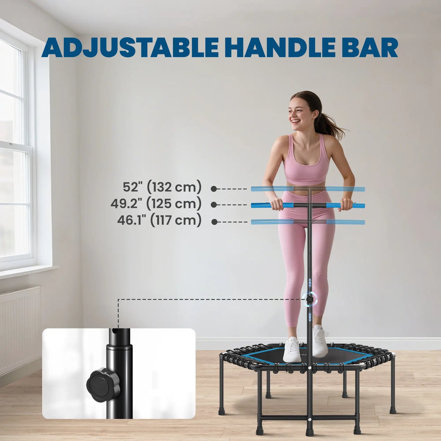 45" Rebounder Trampoline for Adults, Adjustable Handle, Blue Trampolines at Gallery Canada