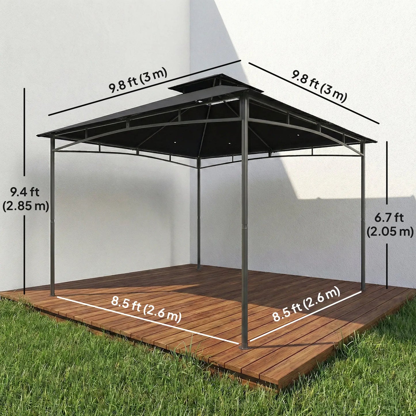 10' x 10' Gazebo, Soft Top, 2-Tier Roof, Metal Frame, Black Gazebos at Gallery Canada