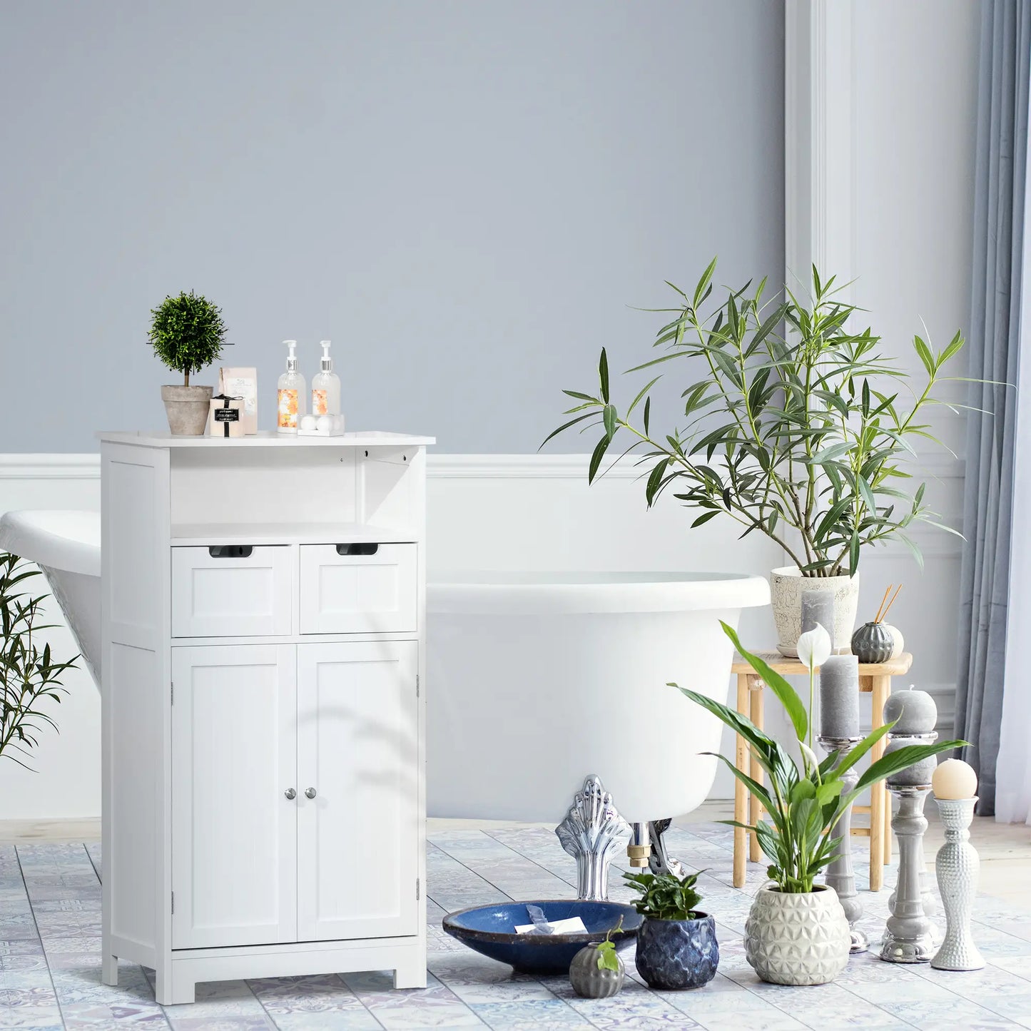 Freestanding Bathroom Cabinet, Adjustable Shelf, Drawers, Small, White Bathroom Cabinets at Gallery Canada