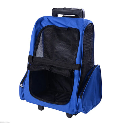 2-in-1 Pet Luggage Box Backpack Carrier, Rolling Wheel, Blue Dog Bike Trailers & Strollers at Gallery Canada