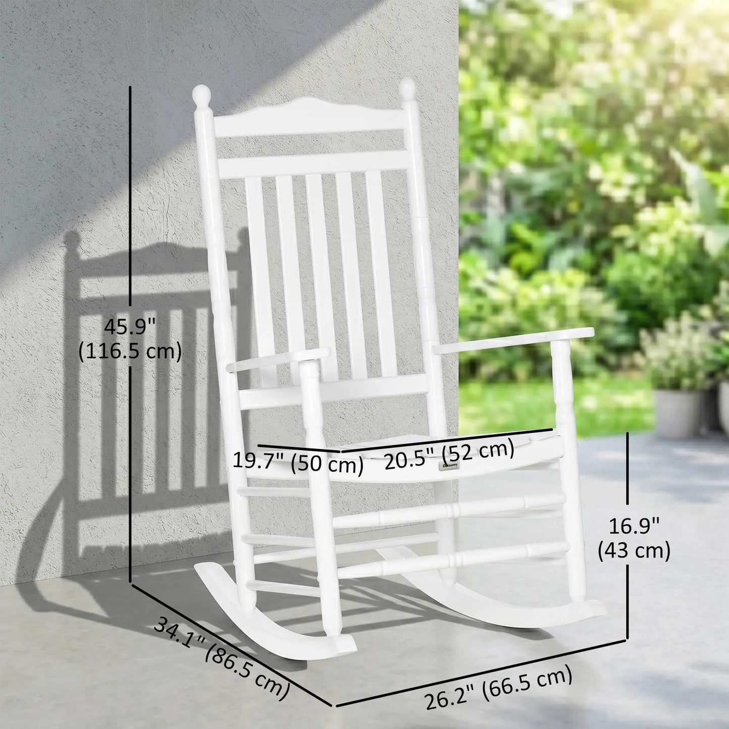 Wooden Outdoor Rocking Chair, Patio Chair with Slatted Back, White Outdoor Rocking Chairs at Gallery Canada