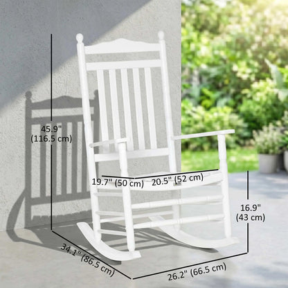 Wooden Outdoor Rocking Chair, Patio Chair with Slatted Back, White Outdoor Rocking Chairs at Gallery Canada