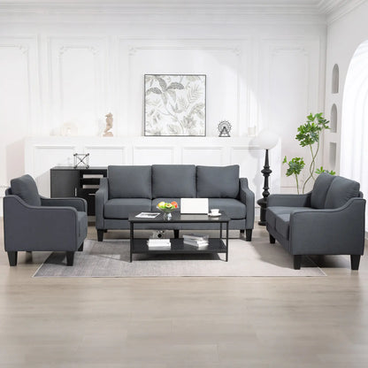 Modern Loveseat Sofa, Pocket Spring, Linen Upholstered, Charcoal Grey 2-Seater Sofas at Gallery Canada
