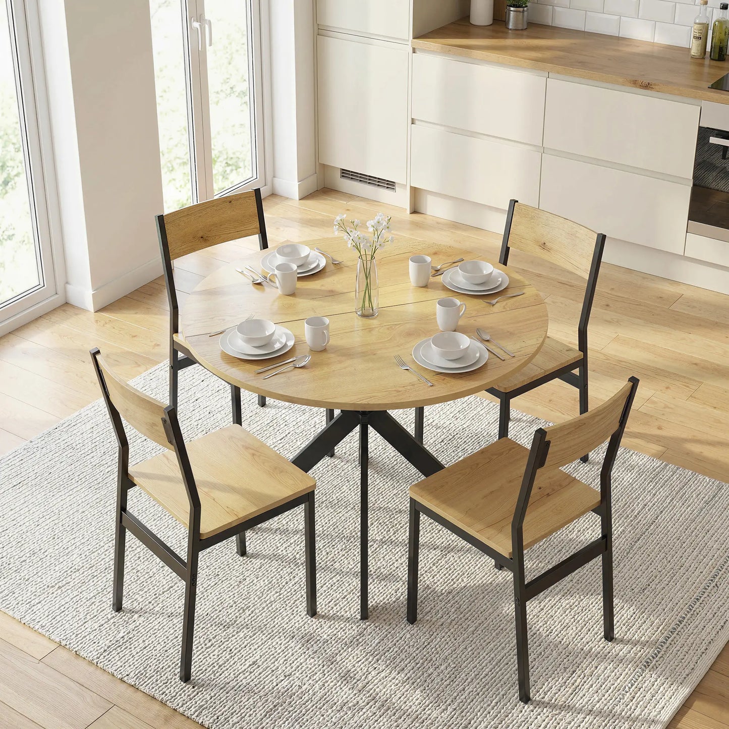 39" Dining Table, Round Kitchen Table, Steel Legs, Wood Grain, Brown Dining Tables at Gallery Canada