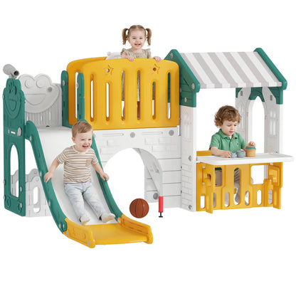 7-in-1 Toddler Slide Climber, Playhouse Basketball Hoop, Yellow Gym Sets & Swings at Gallery Canada