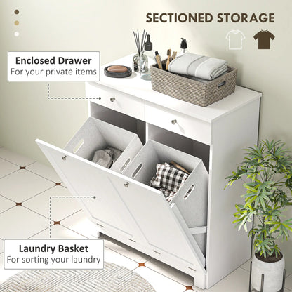 Laundry Cabinet, Tilt Out Hamper with 2 Baskets, 2 Drawers, White Bathroom Cabinets at Gallery Canada