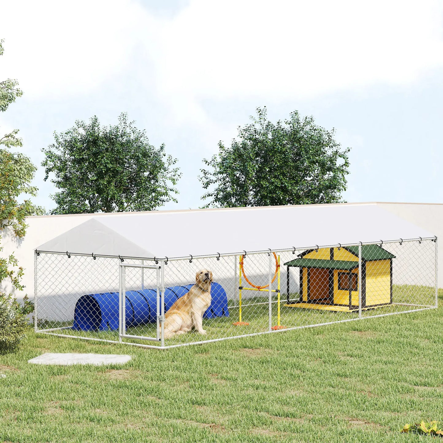 Outdoor Dog Kennel, 19.7' x 7.5' x 4.9', Galvanized Steel Chain Link, Silver Dog Kennels at Gallery Canada