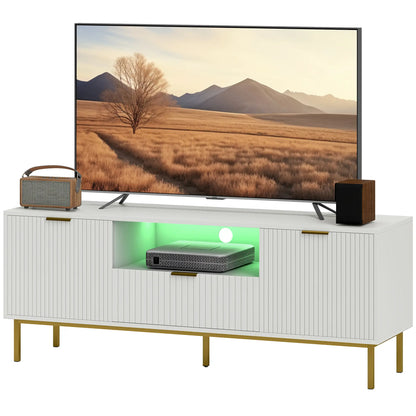 TV Console For 50 Inch TVs, Smart RGB LED Lights, Soft Close Doors, White TV Stands Gold, White at Gallery Canada