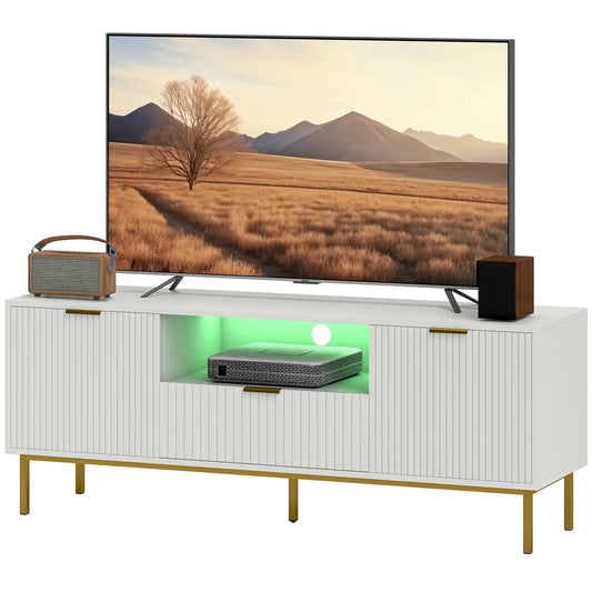 TV Console For 50 Inch TVs, Smart RGB LED Lights, Soft Close Doors, White TV Stands Gold, White at Gallery Canada
