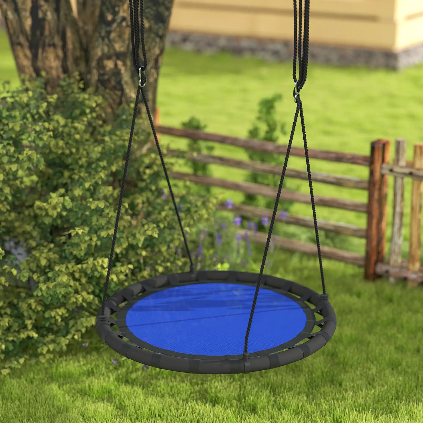 39 Inch Saucer Tree Swing, Adjustable Ropes, Outdoor, Navy Blue Gym Sets & Swings at Gallery Canada