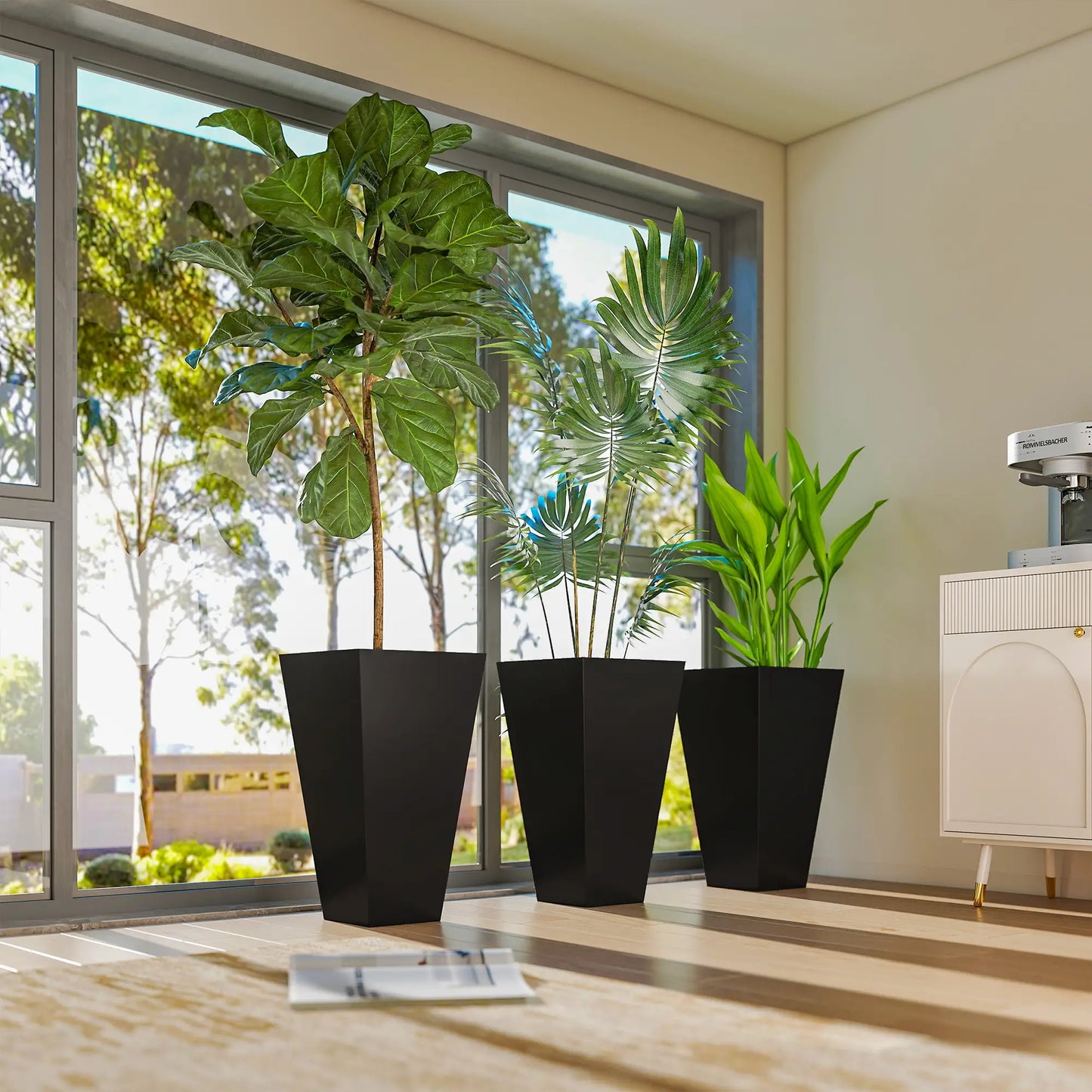 28" Tall Garden Plastic Planters, Set of 3, Indoor Outdoor, Black Garden Accessories at Gallery Canada