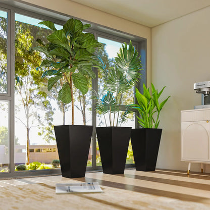 28" Tall Garden Plastic Planters, Set of 3, Indoor Outdoor, Black Garden Accessories at Gallery Canada