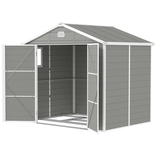 8' x 6' Plastic Garden Storage Shed, Light Grey
