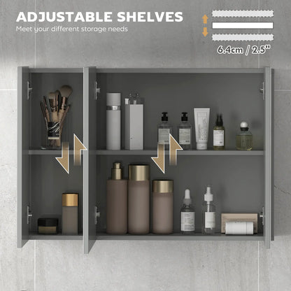 35" x 24" Wall Mirror Cabinet, Bathroom Medicine Cabinet, 3 Doors, Adjustable Shelves, Grey Mirror Medicine Cabinets at Gallery Canada