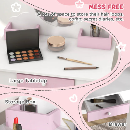 Kids Makeup Vanity Set with Stool, Mirror, Drawer, Unicorn Design, White Toy Vanity at Gallery Canada