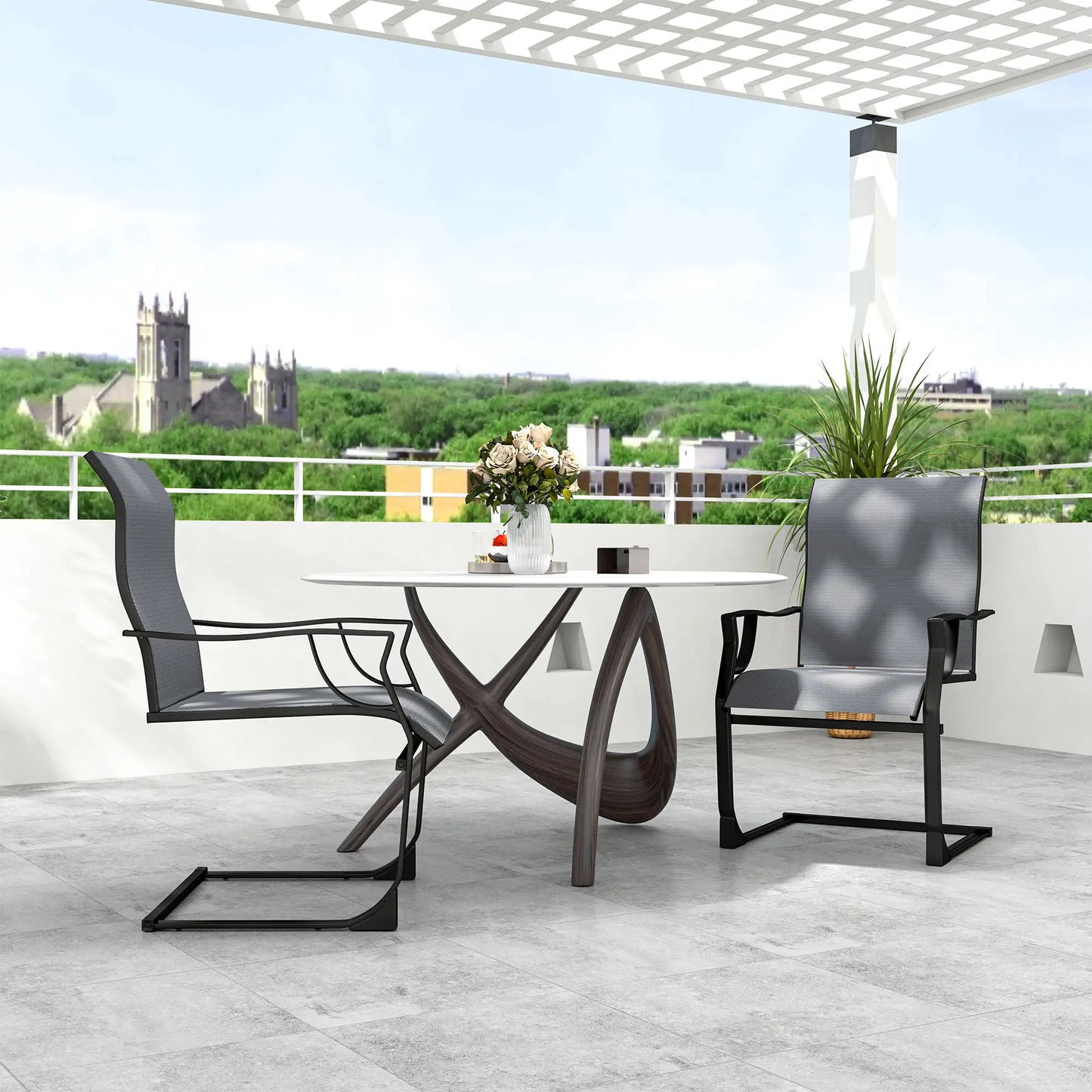 Spring Motion Patio Chairs Set Of 2, Curved High Backrest, All Weather Fabric, Metal Frame Outdoor Dining Sets at Gallery Canada